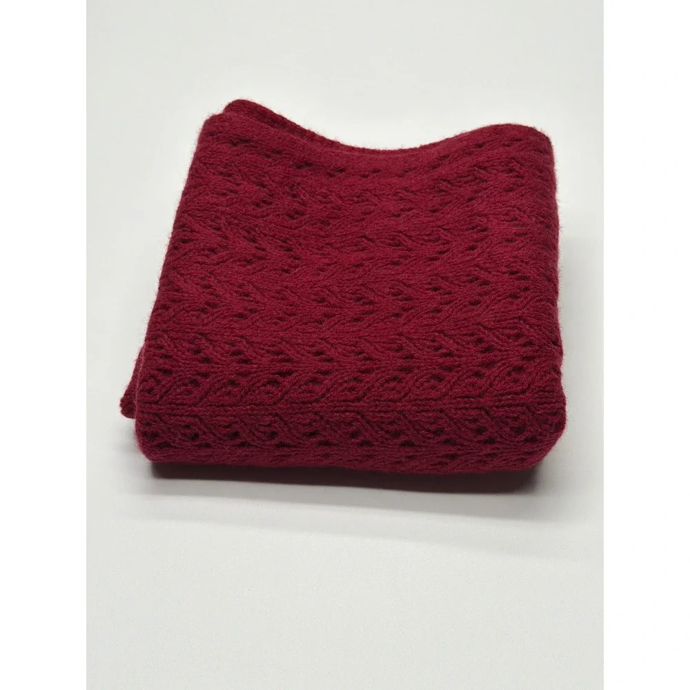 Celeste Burgundy Wool‎ Cashmere Pointelle Knit Scarf Eyelet Wrap Infinity Scarf